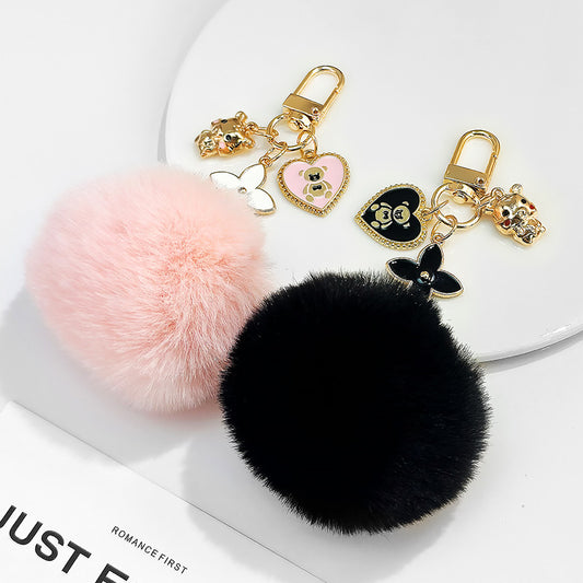 Love Bear Fur Ball Keychain Pendant