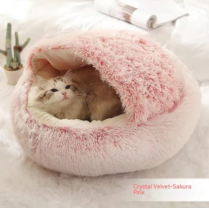 2 In 1 Dog And Cat Bed Pet Winter Bed Round Plush Warm Bed House Soft Long Plush Pets Bed Pet Products